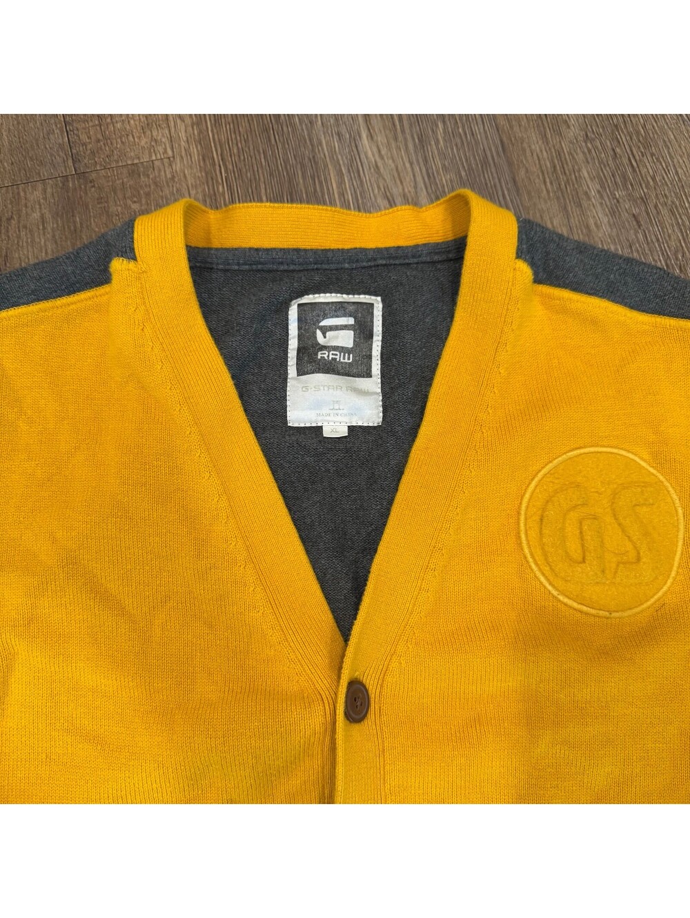 G-Star RAW News CLR Block Cardigan Knit Sweater XL Yellow and Gray - Picture 7 of 9